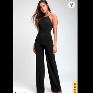 Aniyah Black Wide-Leg Halter Jumpsuit